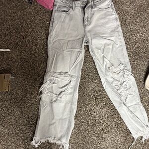 Distressed Light Gray Boyfriend Jeans
